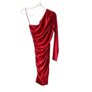 NEW Susana Monaco one shoulder muted red holiday bodycon dress size small